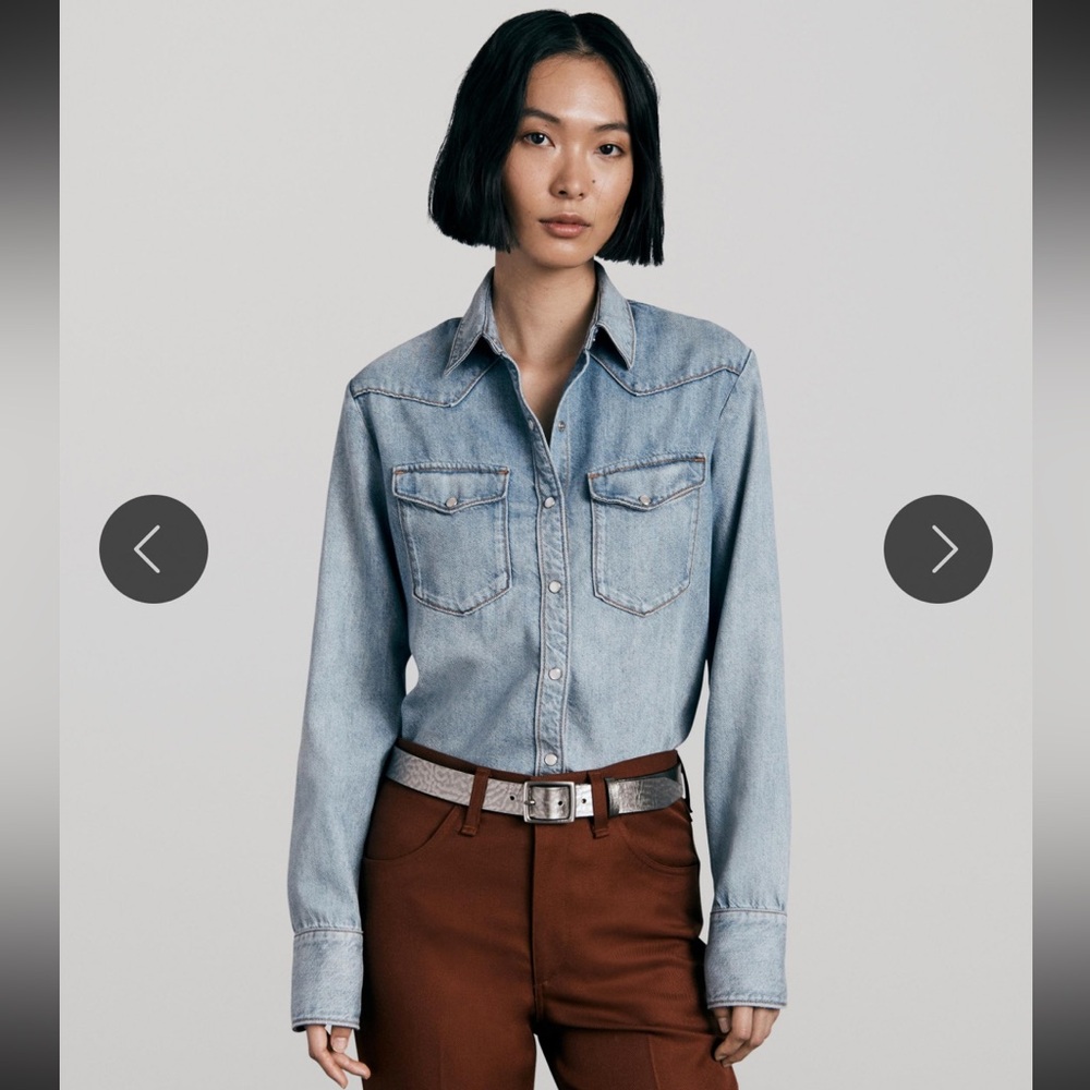 Rag & Bone Wyatt Featherweight Button Down Shirt, Vintage Blue, Size XS